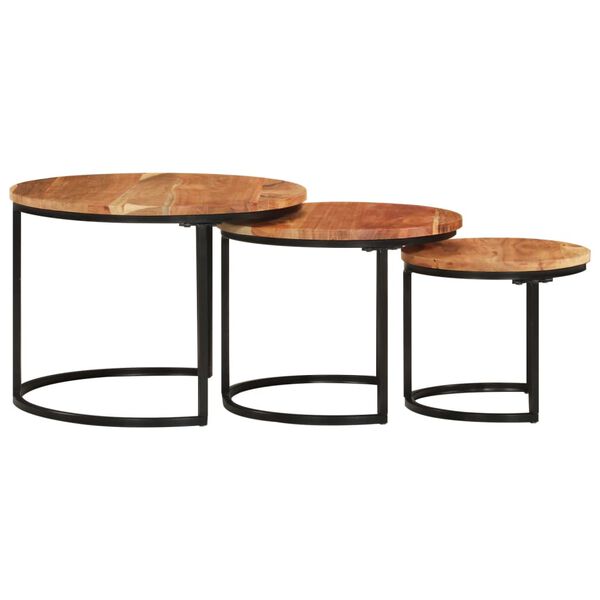 vidaXL Nesting Table Set of 3 Natural wood and black
