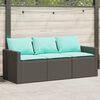 vidaXL Garden Sofa Black with blue cushions PE rattan Medium