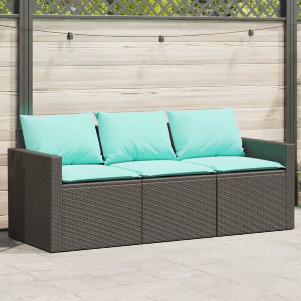 vidaXL Garden Sofa Black with blue cushions PE rattan Medium