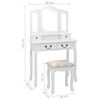vidaXL Dressing Table Set with Stool White 31.5x27.2x55.5" Paulownia Wood