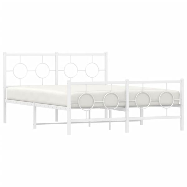vidaXL Bed Frame White Powder-Coated Steel 55 x 79 in Bed Frame