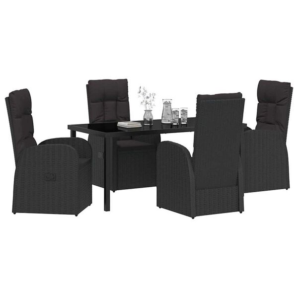 vidaXL Garden Dining Set with Cushion 5 pcs Black Poly Rattan