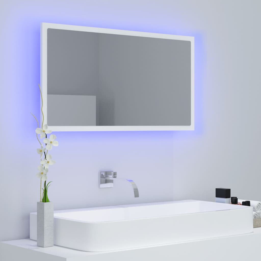 vidaXL Mirror White Engineered wood, acrylic 31.5 x 3.3 x 14.6 in Lights