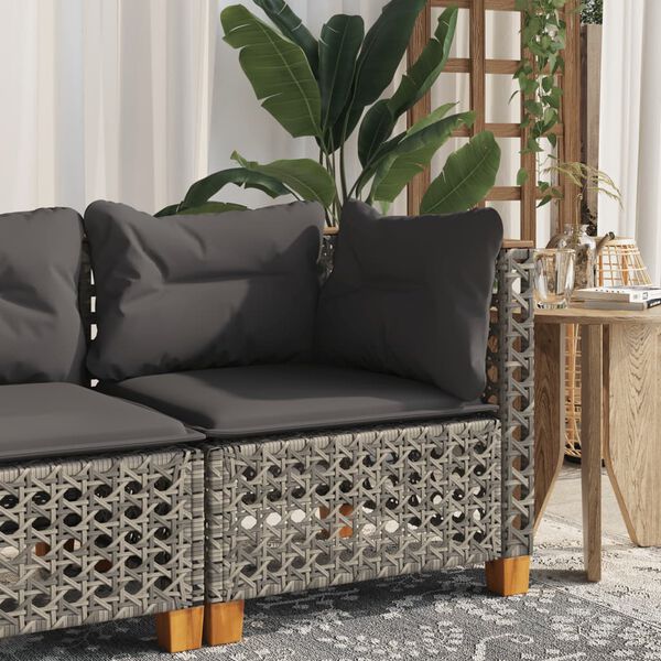 vidaXL Patio Sofa Corner with Cushions Grey Poly Rattan