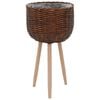vidaXL Planter Brown Real Rattan, Beech Wood, PE Lining Medium Durable