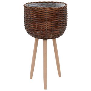 vidaXL Planter Brown Real Rattan, Beech Wood, PE Lining Medium Durable