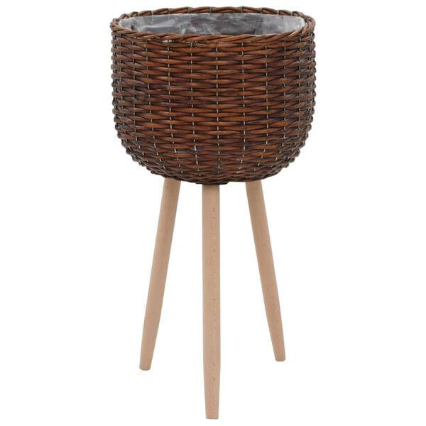 vidaXL Planter Brown Real Rattan, Beech Wood, PE Lining Medium Durable
