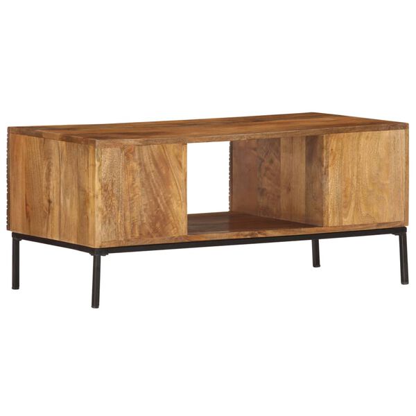 vidaXL Coffee Table Brown, Black Solid Mango Wood, Steel 35.4x17.7x15.7 in