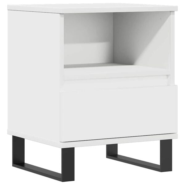 vidaXL Bedside Cabinet White Engineered wood, Metal 16.5x13.8x19.7 in