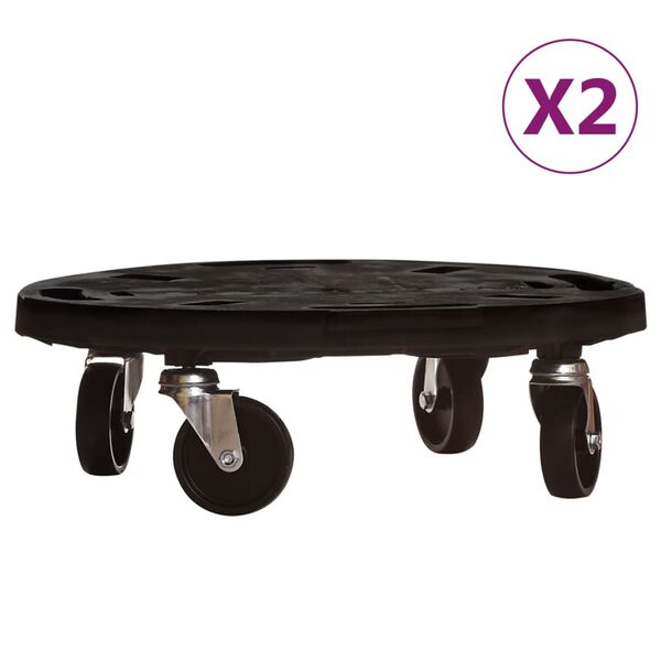 vidaXL Plant Trolley Set of 2 Black Polypropylene, Steel
