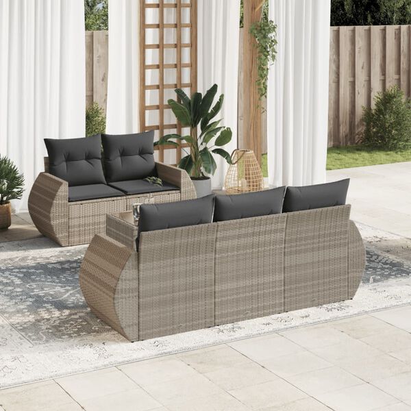 vidaXL Garden Sofa Set Light Grey PE Rattan Medium Removable Covers
