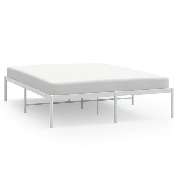 vidaXL Bed Frame White Powder-coated steel King Size Bed Frame