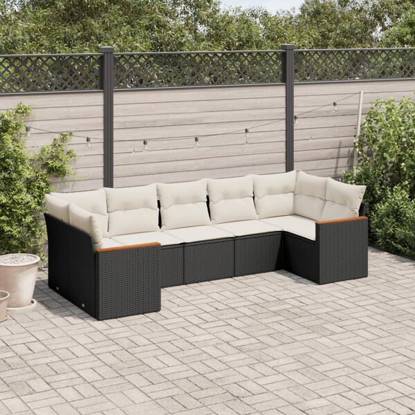 vidaXL Garden Sofa Set Black and Cream PE Rattan, Powder-Coated Steel