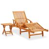 vidaXL Sunlounger With Table Beige Solid Acacia Wood Standard Foldable