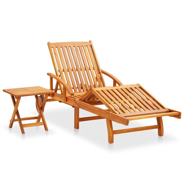 vidaXL Sunlounger With Table Beige Solid Acacia Wood Standard Foldable