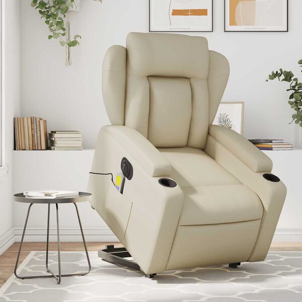 vidaXL Electric Stand Up Massage Recliner Chair Cream