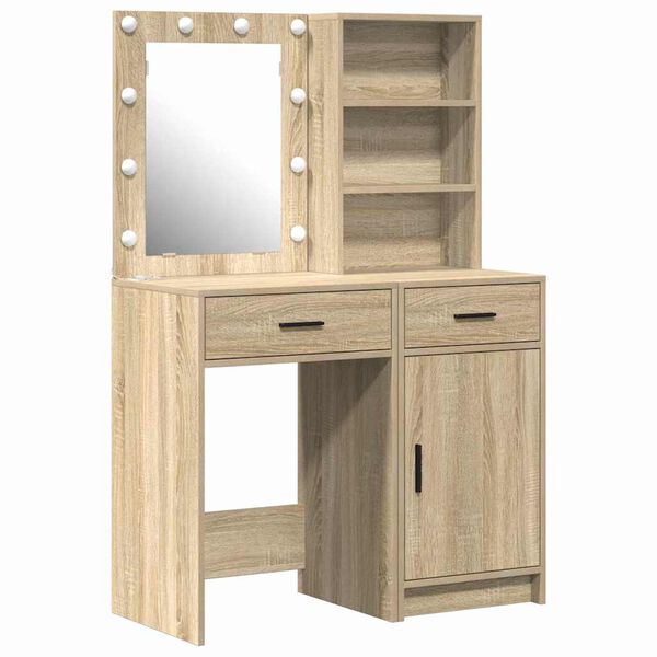 vidaXL Dressing Table Set with LED 2 pcs Sonoma Oak Engineered Wood