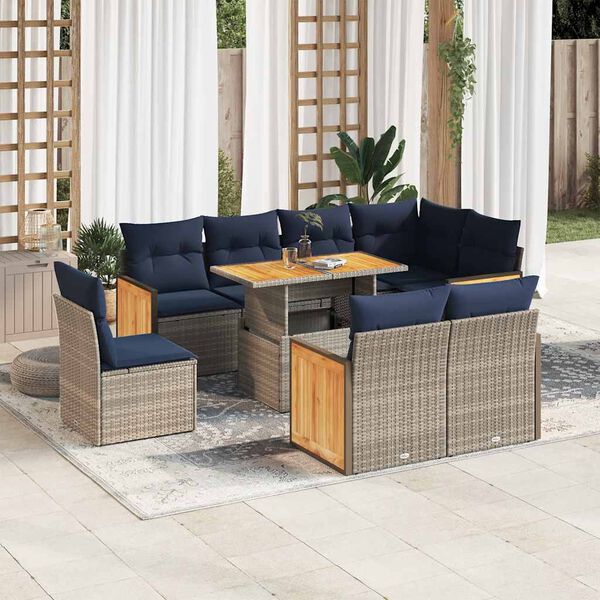 vidaXL 9 Piece Patio Sofa Set with Cushions Gray Poly Rattan Acacia
