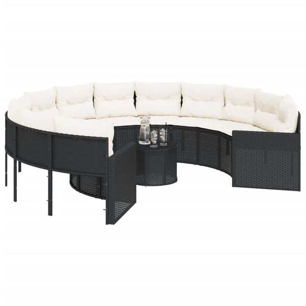 vidaXL Garden Sofa Black Poly Rattan Large Removable Covers