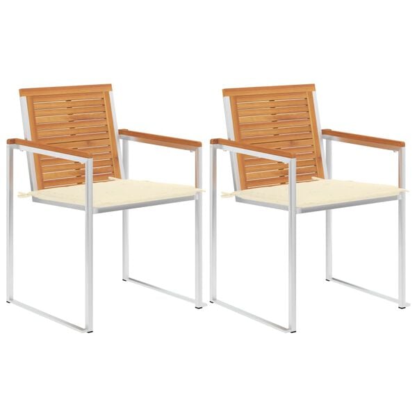 vidaXL Patio Chairs with Cushions 2 pcs Solid Acacia Wood and Steel