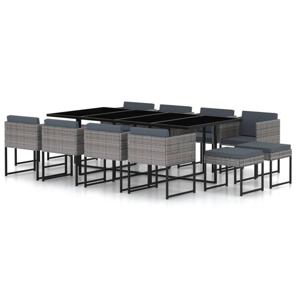 vidaXL Garden Dining Set Gray Poly rattan Large Seats 12