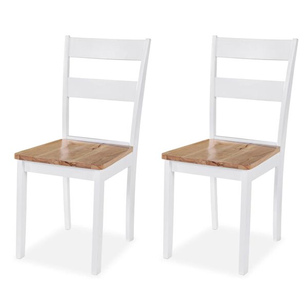 vidaXL Dining Set White and Natural Wood MDF Top, Solid Rubberwood Frame