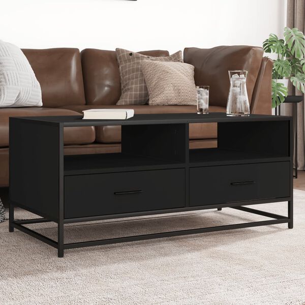 vidaXL Coffee Table Black Engineered wood and metal 39.4x19.7x17.7 in