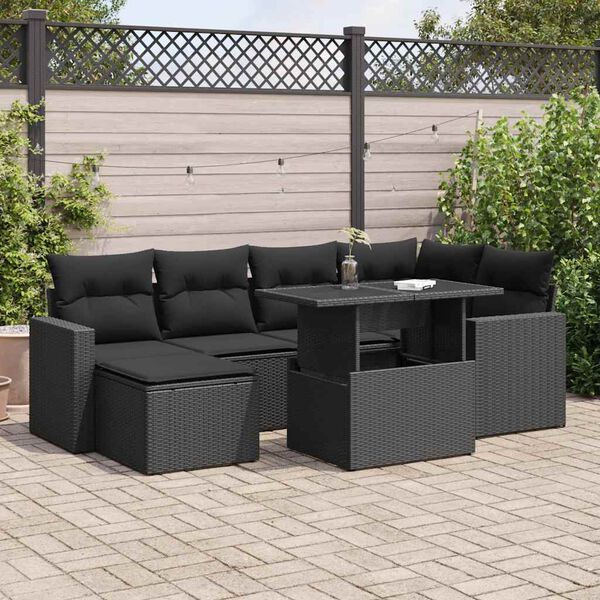 vidaXL Garden Sofa Set Black PE rattan Adjustable Feet Garden Sofa Set