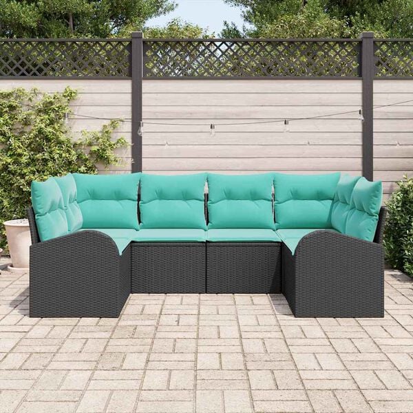 vidaXL Garden Sofa Set with Cushion 6 pcs Black Synthetic: Poly Rattan