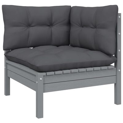 vidaXL 10 Piece Patio Lounge Set with Cushions Gray Pinewood