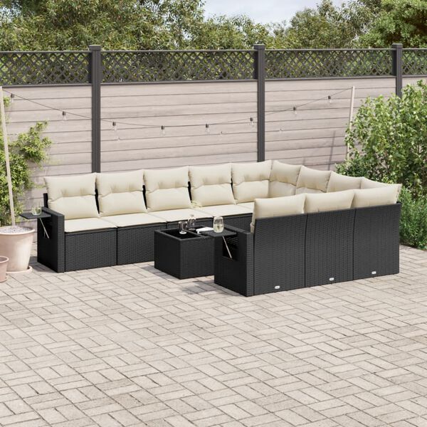 vidaXL Garden Sofa Set Black PE rattan, powder-coated steel, tempered glass