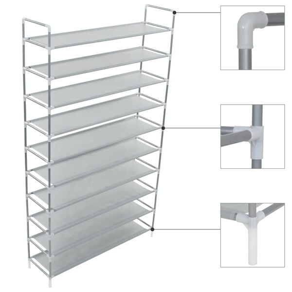 vidaXL Shoe Rack Silver Metal, Plastic, Non-Woven Fabric Large