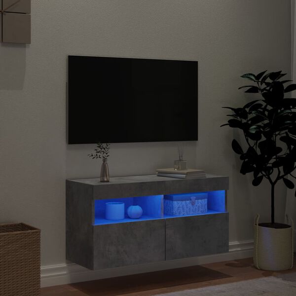 vidaXL TV Wall Stand with LED Lights Concrete Gray 31.5"x11.8"x15.7"