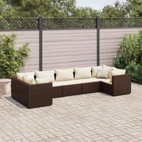 vidaXL Patio Lounge Set Brown Poly Rattan, Powder-Coated Steel 7 Piece Set