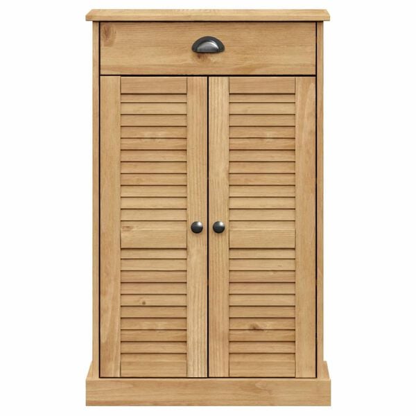 vidaXL Shoe Cabinet Honey Wax Solid Pine Wood, Engineered Wood, Metal