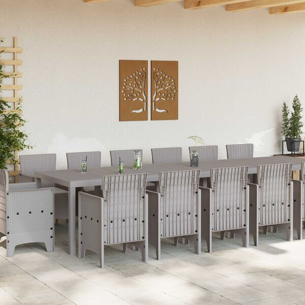 vidaXL Garden Dining Set 15 pcs Light Grey Polt rattan