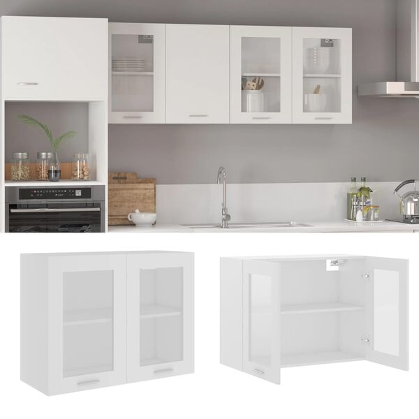 vidaXL Hanging Glass Cabinet White Engineered wood, Glass Medium