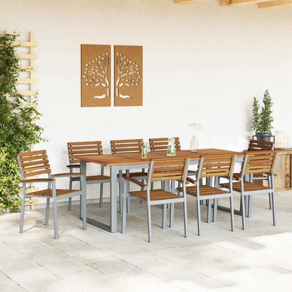 vidaXL Garden Dining Set 9 pcs Grey Solid Acacia Wood