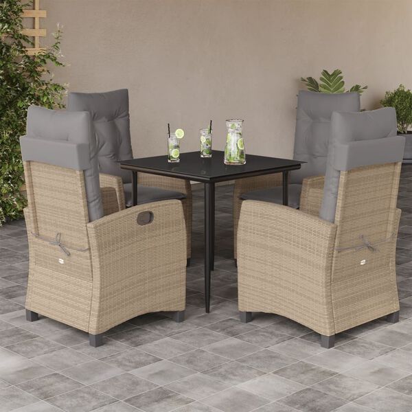 vidaXL 5 Piece Patio Dining Set with Cushions Mix Beige Poly Rattan