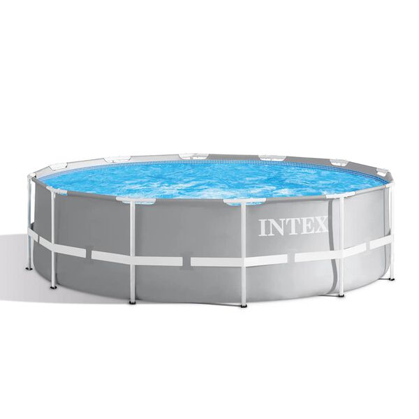 INTEX Pool Gray PVC Large Durable Above Ground Pool Round Modern