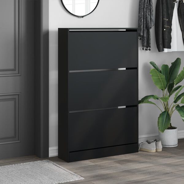 vidaXL Shoe Cabinet Black 31.5"x8.3"x49.4" Engineered Wood