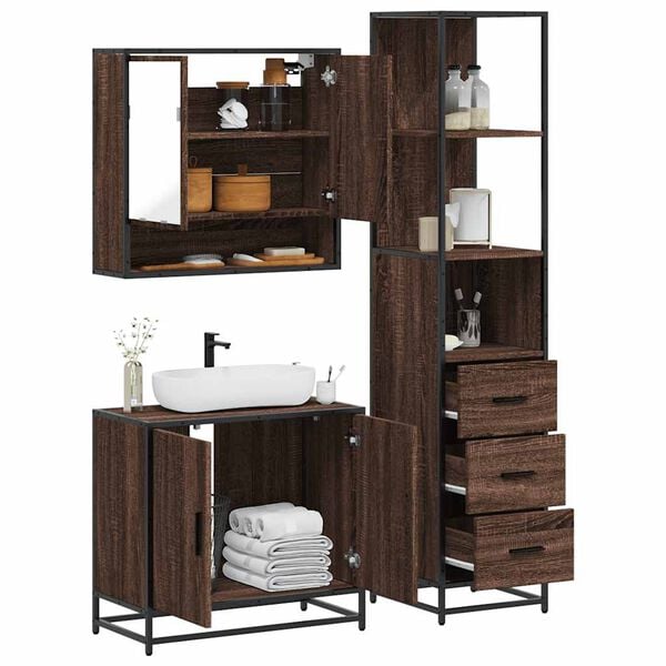 vidaXL Bathroom Furniture Set Brown Oak Engineered wood, Metal Medium