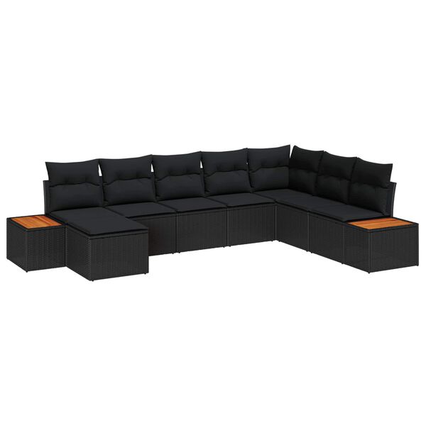 vidaXL Garden Sofa Set with Cushion 8 pcs Black Poly rattan