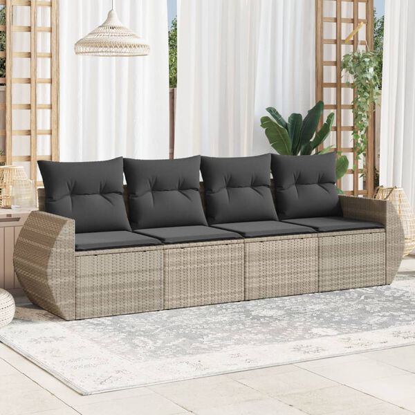 vidaXL Garden Sofa Set Light Grey PE Rattan Medium Modular