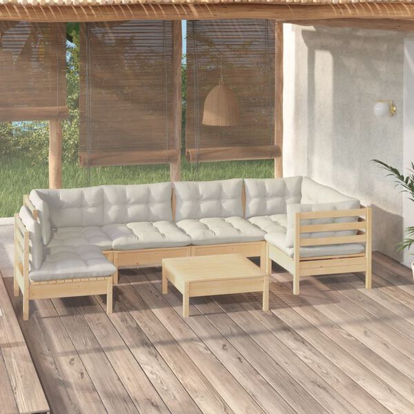 vidaXL Garden Lounge Set Cream Solid pinewood, fabric (100% polyester)