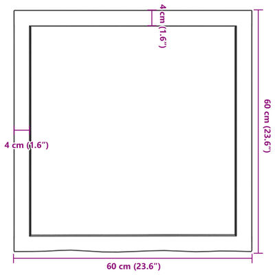 Diagram with outer and inner square dimensions: outer frame 60 cm, inner inset 60x60 cm, multiple measurements