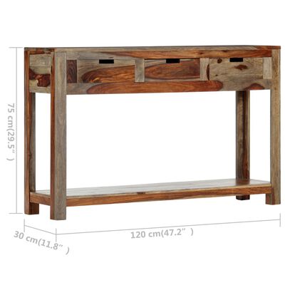 vidaXL Console Table with 3 Drawers 47.2"x11.8"x29.5" Solid Sheesham Wood