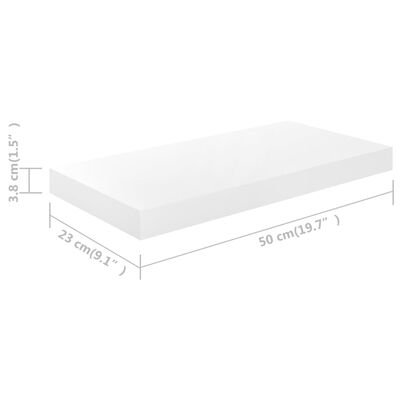 vidaXL Floating Wall Shelf High Gloss White 19.7"x9.1"x1.5" MDF