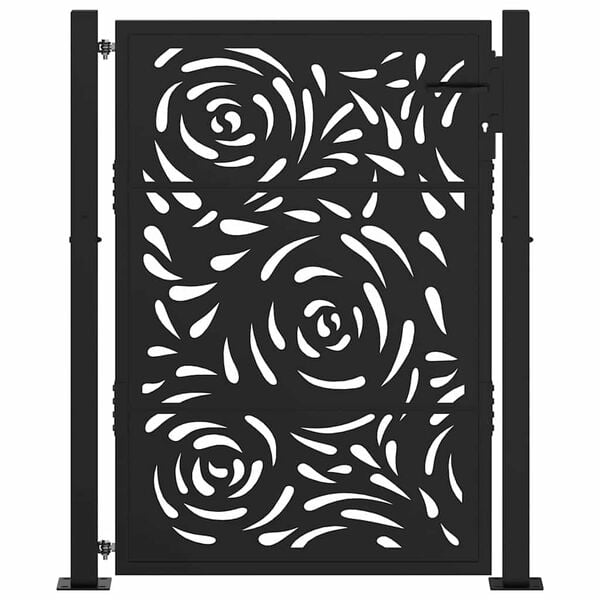 vidaXL Garden Gate Black 39.4x49.2" Steel Flame  Design