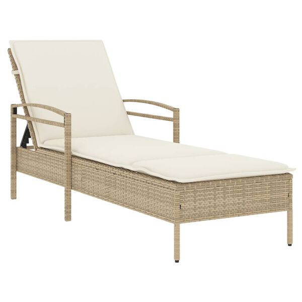 vidaXL Sun Lounger Beige PE Rattan Standard Multi-Position Backrest